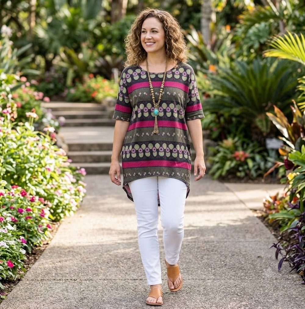 LuLaRoe Irma Tunic Top 2XL Black Pink Green Geometric Print NWT
